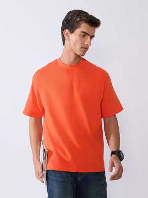 Vynora - Loose Fit Round Neck T-Shirt - Mandarin Red - Espanshe