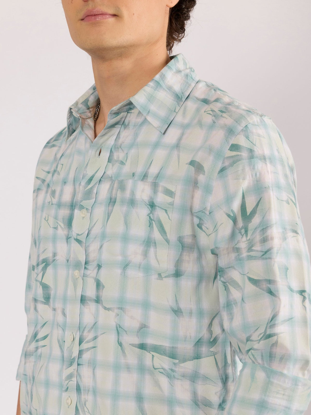 Jules - Digital Print Checkered Shirt - Mint Blue - Espanshe