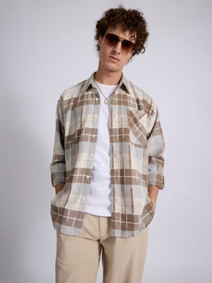 Talbot - Drop Shoulder Checks Shirt - Brown - Espanshe