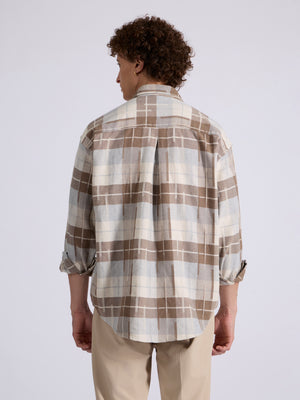 Talbot - Drop Shoulder Checks Shirt - Brown - Espanshe