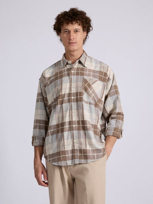 Talbot - Drop Shoulder Checks Shirt - Brown - Espanshe