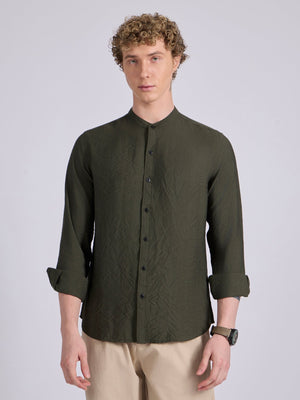 Pryor - Band Collar Plain Shirt - Green - Espanshe
