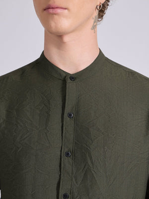 Pryor - Band Collar Plain Shirt - Green - Espanshe