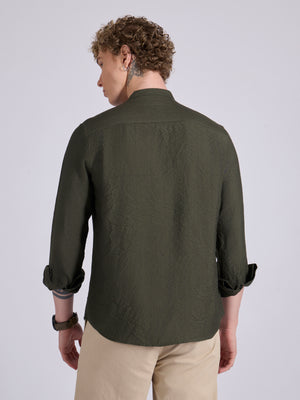 men's Mandarin Collar Plain Shirt -green color