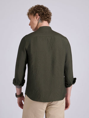 Pryor - Band Collar Plain Shirt - Green - Espanshe