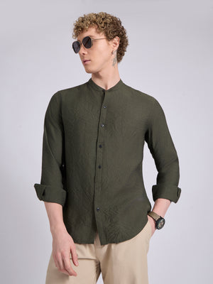 men's Mandarin Collar Plain Shirt -green color