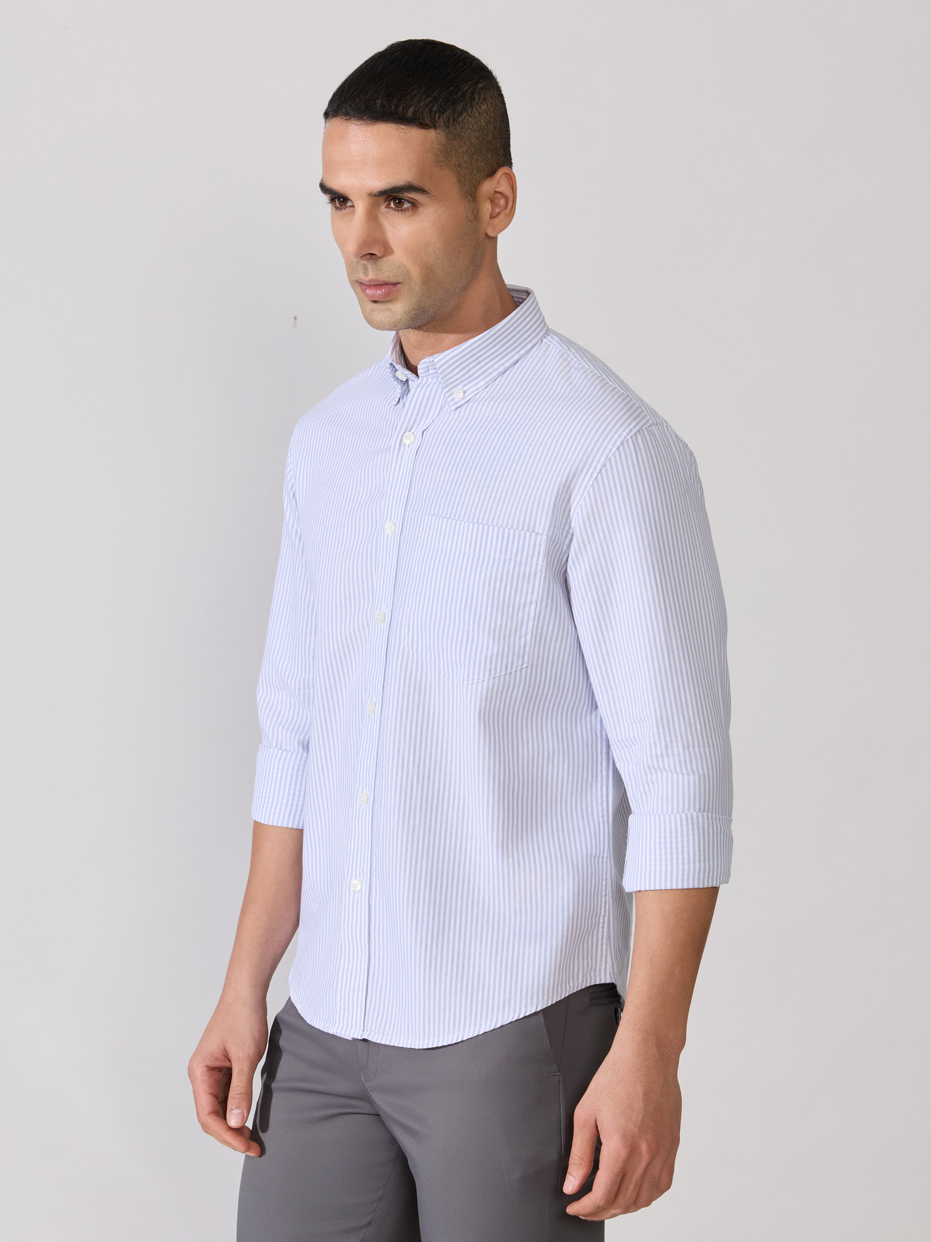 Neocut - Relaxed Striped Oxford Shirt - Light Blue
