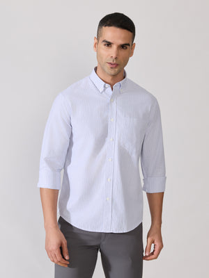 Neocut - Relaxed Striped Oxford Shirt - Light Blue - Espanshe