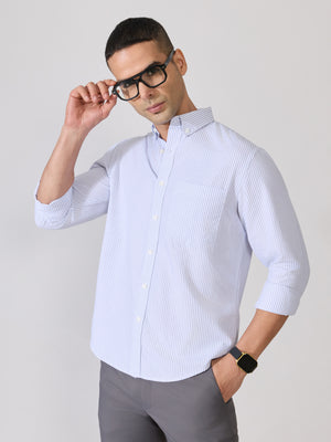 Neocut - Relaxed Striped Oxford Shirt - Light Blue - Espanshe