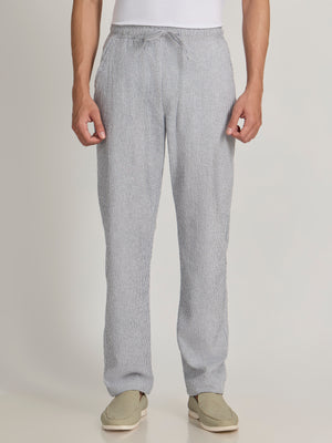mens Striped Seersucker Trousers - Gray