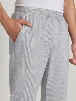 mens Striped Seersucker Trousers - Gray