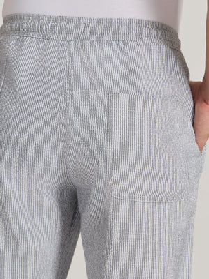 mens Striped Seersucker Trousers - Gray