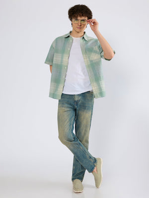 Orvar - Half Sleeve Checks Shirt - Sage Green - Espanshe