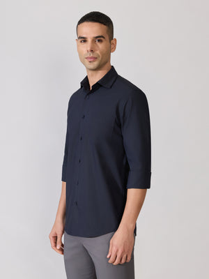 Valerius - Trim Fit Poplin Shirt - Navy Blue - Espanshe