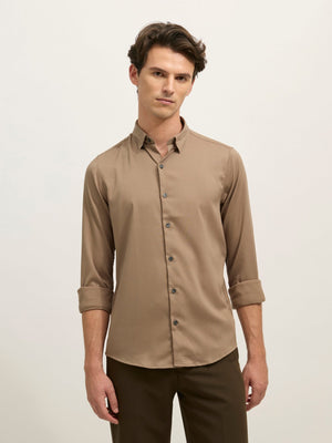 Ivar - Turkish Fit Striped Shirt - Brown - Espanshe