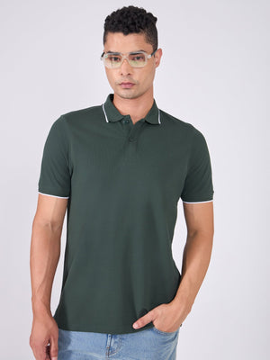 Orwell - Polo T-Shirt with Contrast Tipping - Bottle Green - Espanshe