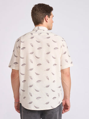 Lucius - Printed Half Sleeve Shirt - Cream - Espanshe
