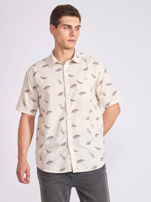 Lucius - Printed Half Sleeve Shirt - Cream - Espanshe