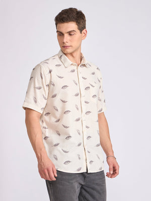 Lucius - Printed Half Sleeve Shirt - Cream - Espanshe