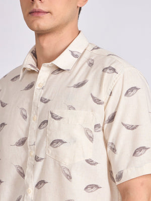 Lucius - Printed Half Sleeve Shirt - Cream - Espanshe