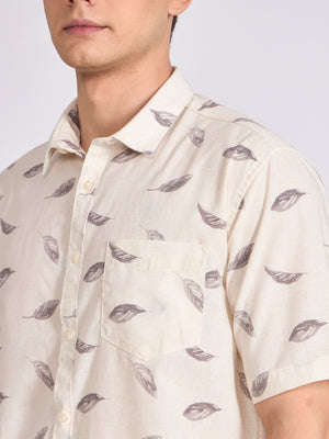 Men's Printed Half Sleeve Shirt - Cream