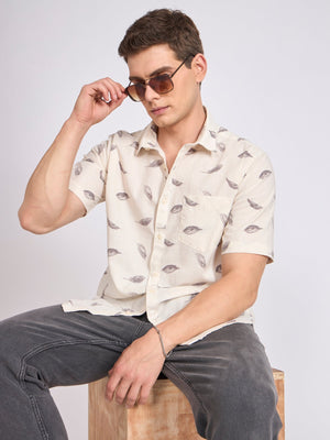 Lucius - Printed Half Sleeve Shirt - Cream - Espanshe