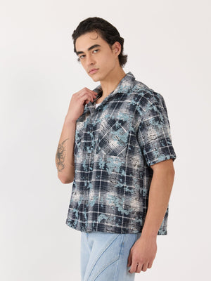 Temito - Oversized Halfsleeve Check Shirt - Blue - Espanshe