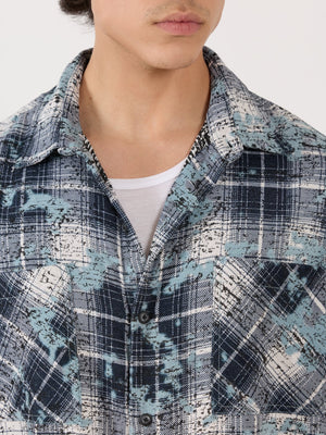 Temito - Oversized Halfsleeve Check Shirt - Blue - Espanshe