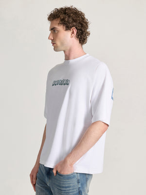 Men's Printed White Baggy T-Shirt