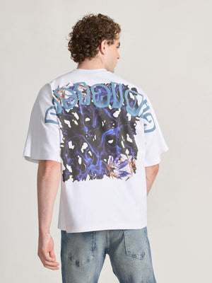 Men's Printed White Baggy T-Shirt