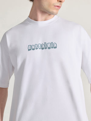 Men's Printed White Baggy T-Shirt
