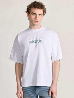 Men's Printed White Baggy T-Shirt