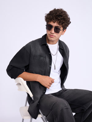 Men's Denim Shirt in Black shade