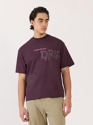 Sheldon - Drip Printed Dark Plum Loose Fit T-Shirt - Espanshe