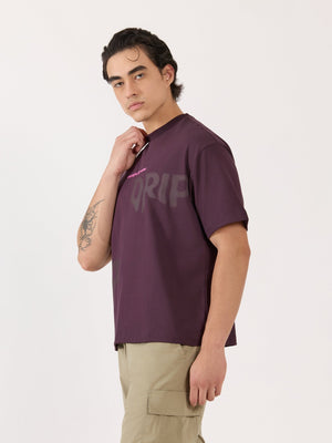 Sheldon - Drip Printed Dark Plum Loose Fit T-Shirt - Espanshe