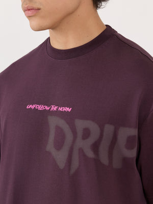 Men's Printed Dark Plum Loose Fit T-Shirt