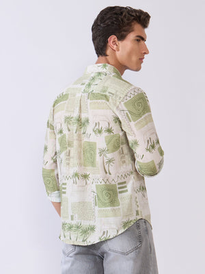 Mitaka - Relaxed Printed Shirt - Green - Espanshe