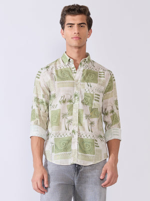 Mitaka - Relaxed Printed Shirt - Green - Espanshe