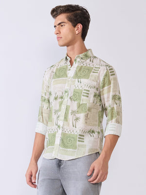 Mitaka - Relaxed Printed Shirt - Green - Espanshe