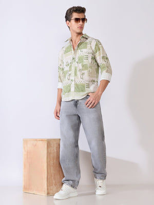 Mitaka - Relaxed Printed Shirt - Green - Espanshe