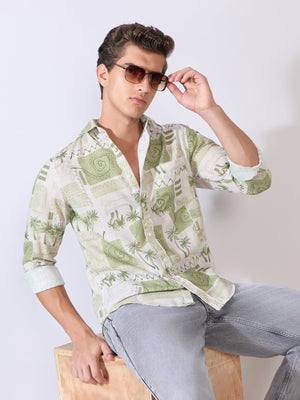 Mitaka - Relaxed Printed Shirt - Green - Espanshe