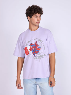 Trace - Bermuda Triangle Printed Loose Fit T-Shirt - Lavender - Espanshe