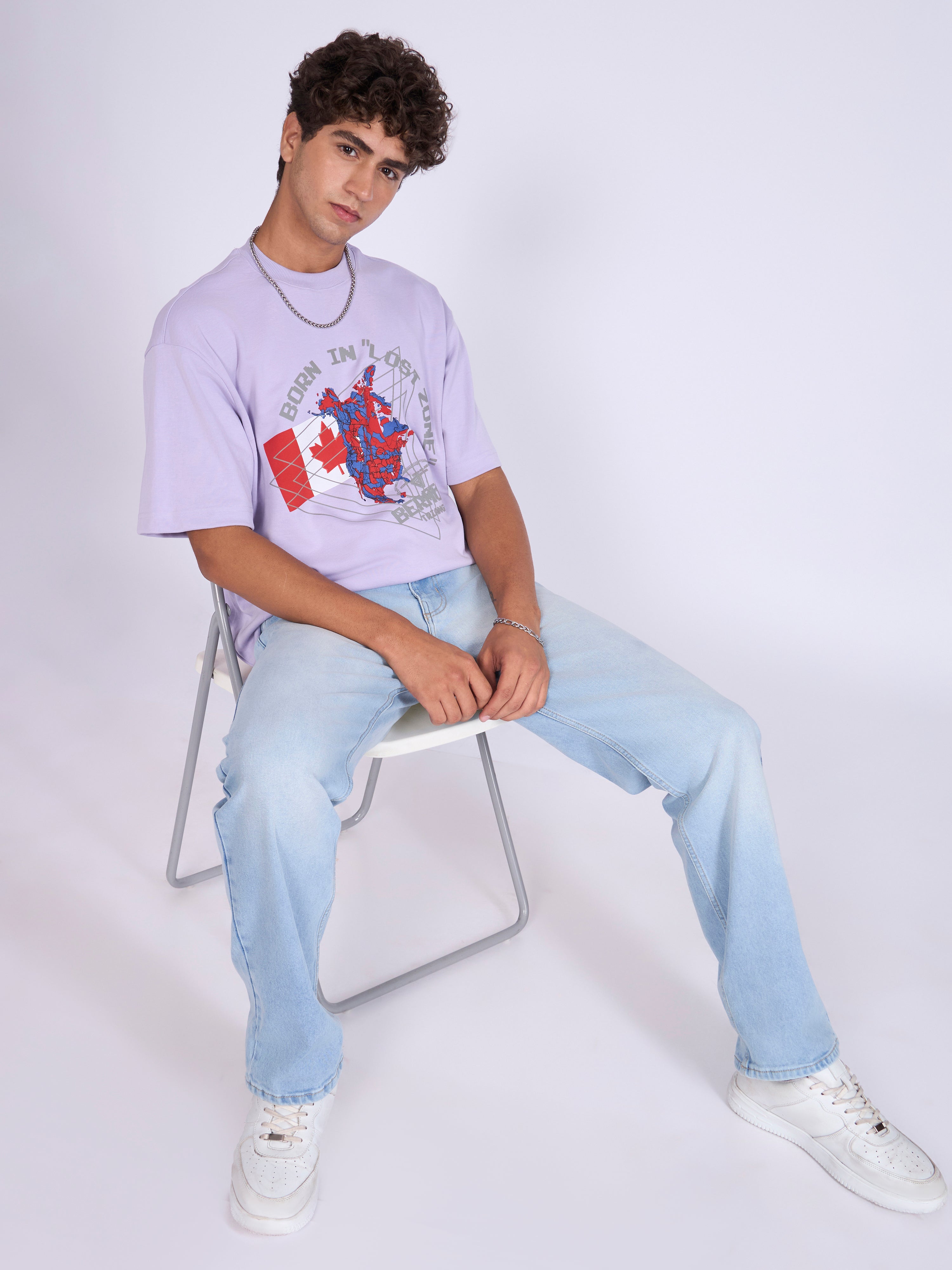 Printed Loose Fit T-Shirt- lavender