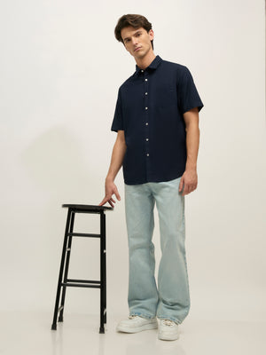 men's Fernando Flared Fit Jeans in Blue Shade.