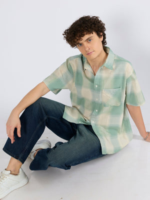 Orvar - Half Sleeve Checks Shirt - Green - Espanshe