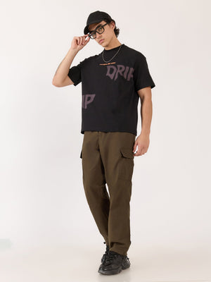 Sheldon - Drip Printed Black Loose Fit T-Shirt - Espanshe