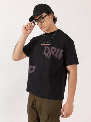 Sheldon - Drip Printed Black Loose Fit T-Shirt - Espanshe