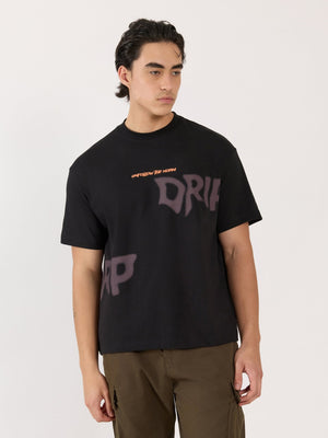 Sheldon - Drip Printed Black Loose Fit T-Shirt - Espanshe