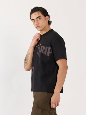 Sheldon - Drip Printed Black Loose Fit T-Shirt - Espanshe