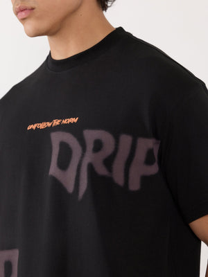 Sheldon - Drip Printed Black Loose Fit T-Shirt - Espanshe